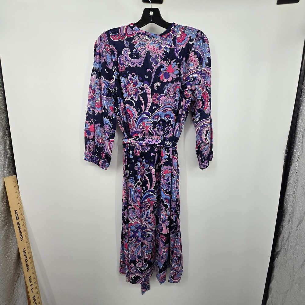 Talbots NEW Paisley Floral Shirt Dress Women 12P Blue Pink Cotton Belted Pockets - Picture 7 of 12